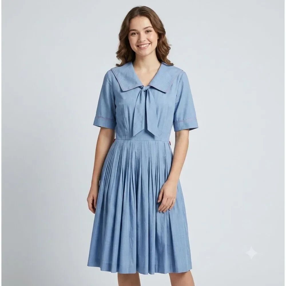 Countrywise Macshore Classics vintage Midcentury dress in chambray blue. Size 11